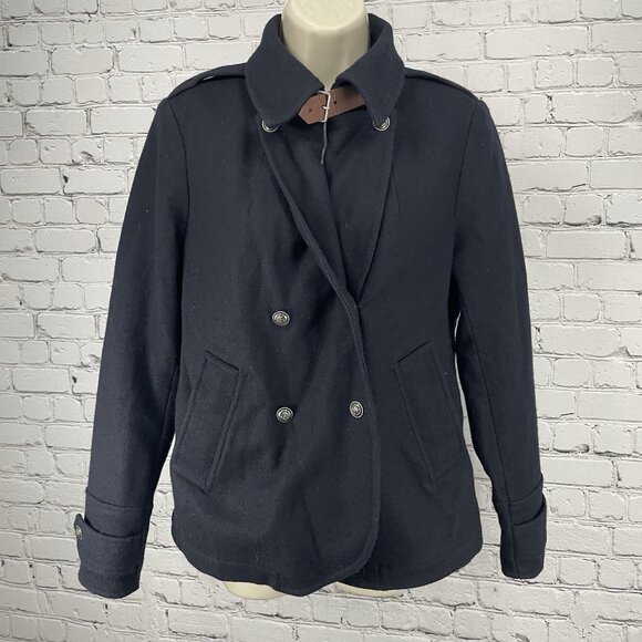 Guideboat Atlantique Black Wool Collared Peacoat Pockets USA Made Size Small S - Picture 1 of 9